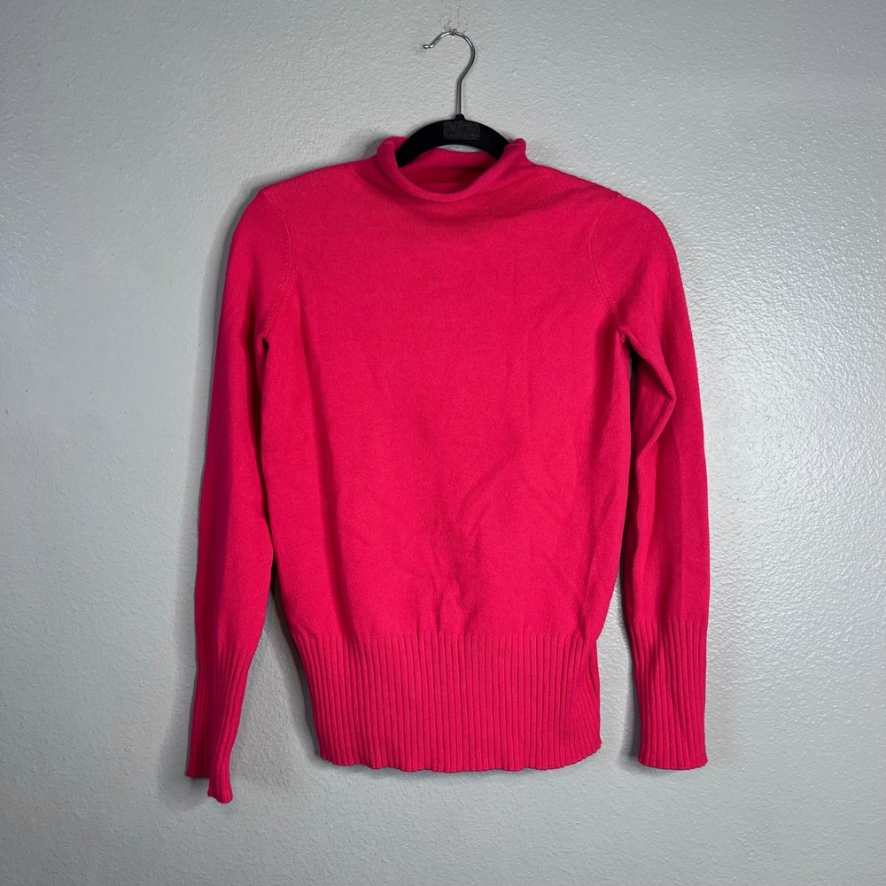 French Connection Sweater Sz XS Pink High Mock Neck Preppy Chic Basic Office